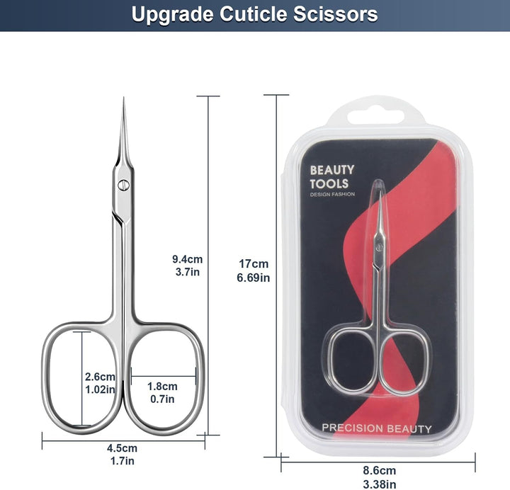 Cuticle Scissors Extra Fine Curved Blade, Super Slim Manicure Scissors for Cuticles Professional Small Scissors with Precise Pointed Tip Grooming Blades, Eyebrow, Eyelash, and Dry Skin - Silvery