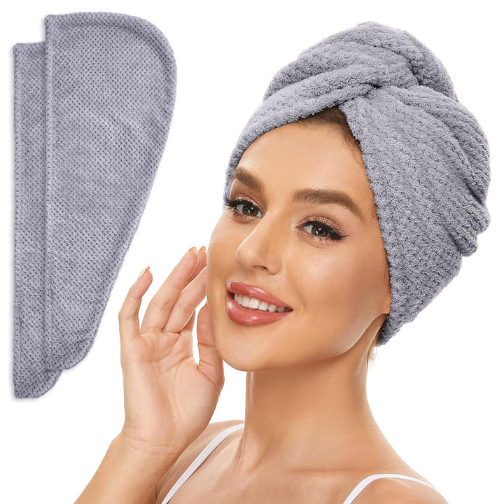 2 Pack Microfiber Hair Towel Wrap for Women, anti Frizz Quick Drying Hair Turban for All Hair Style, Absorbent and Lightweight (Beige)