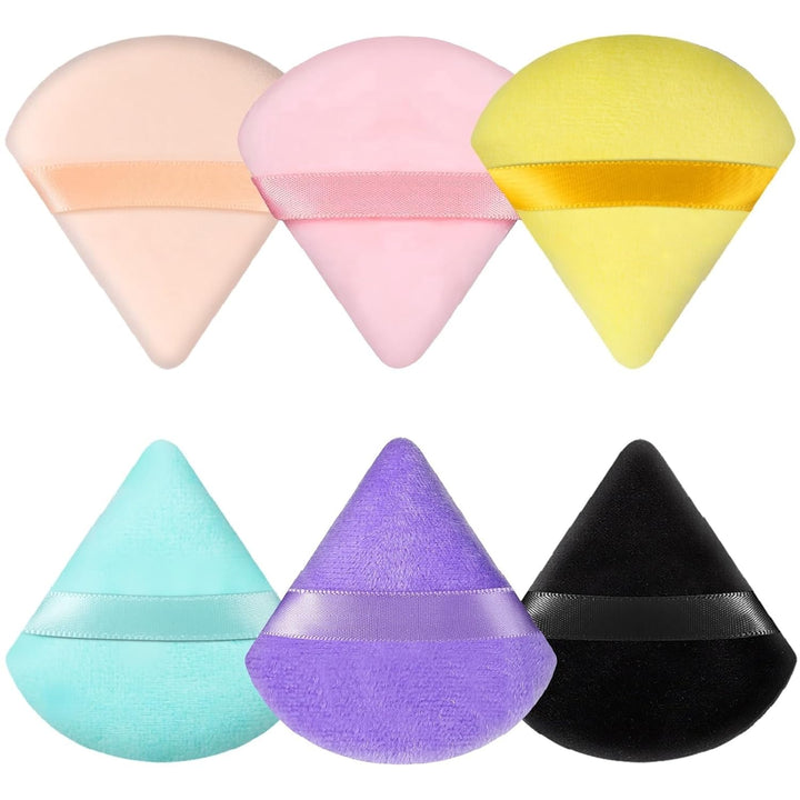 6 Pcs Powder Puff Face Soft Triangle Makeup Puff Velour Makeup Sponge Stocking Stuffers for Loose Powder (Black)
