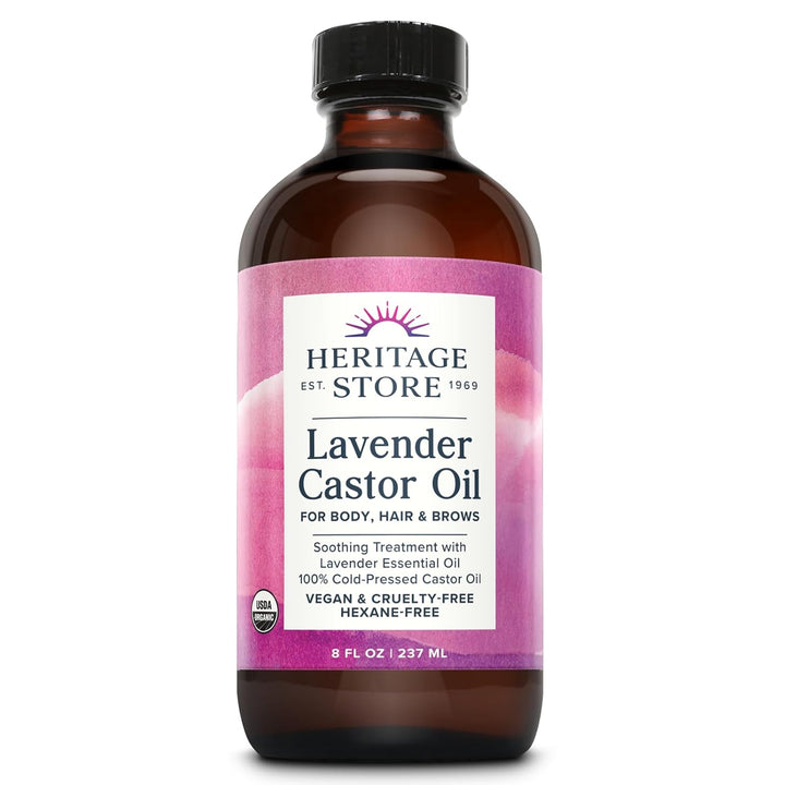 Organic Castor Oil - Glass Bottle - Nourishing Treatment for Hair and Skin - Eyelash Serum for Eyelashes, Brows, Castor Oil Packs - Cold Pressed, Hexane Free, Vegan 16Oz