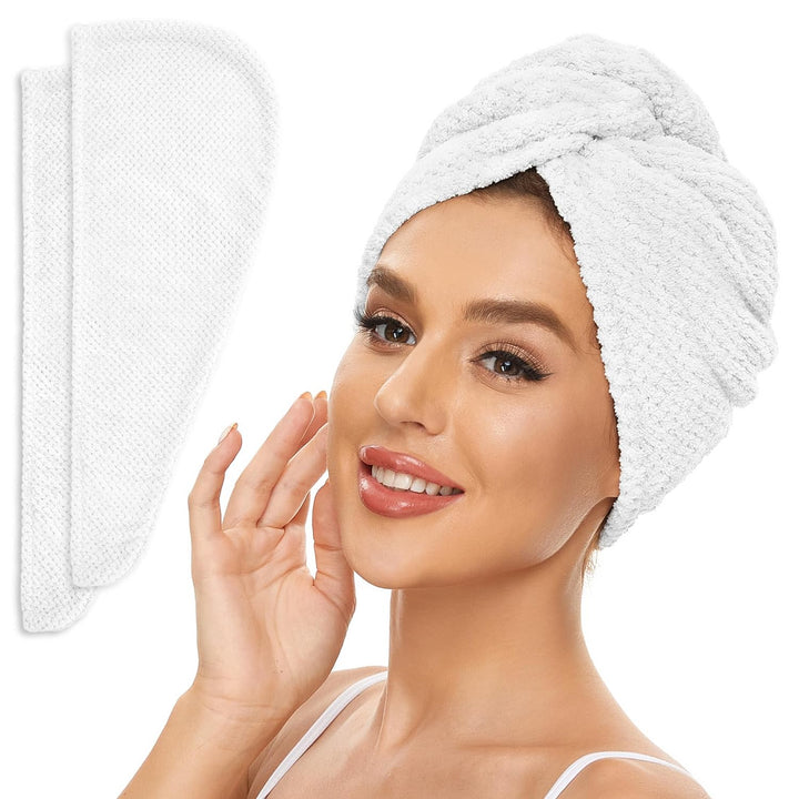 2 Pack Microfiber Hair Towel Wrap for Women, anti Frizz Quick Drying Hair Turban for All Hair Style, Absorbent and Lightweight (Beige)