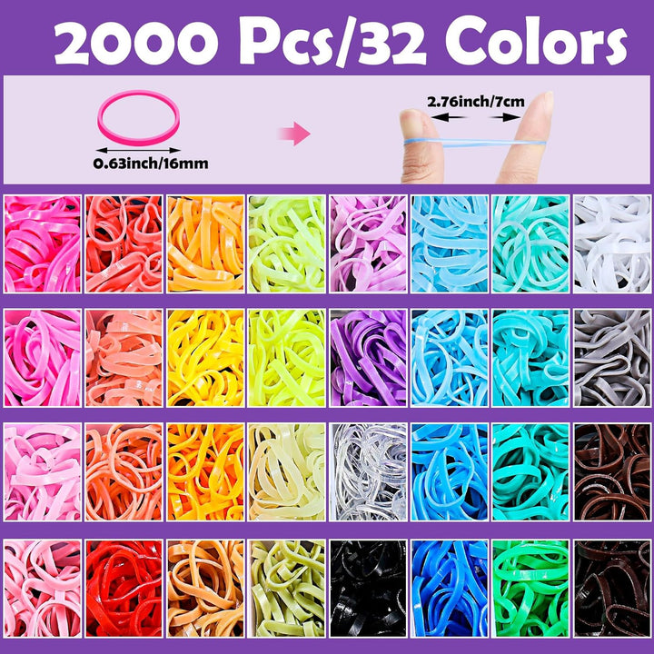 32 Colors Small Hair Rubber Bands with 16 Styling Tools, 2000 Pcs Elastic Girl Baby Hair Ties, Mini Bands with Elastic Cutter, Hair Accessories Xmas Stuff for Girls Baby Toddlers Kids