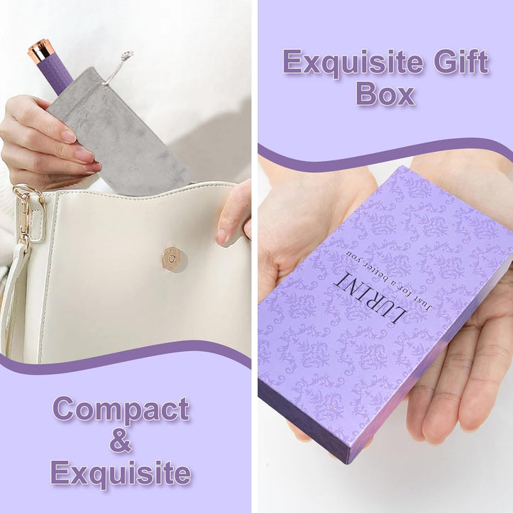 Facial Hair Removal for Women, Painless Rechargeable Hair Removal Device, Comes with 2 Replacement Heads, Portable Electric Shaver/Razor for Face, Chin, Upper Lip, Arms and Peach Fuzz (Purple)