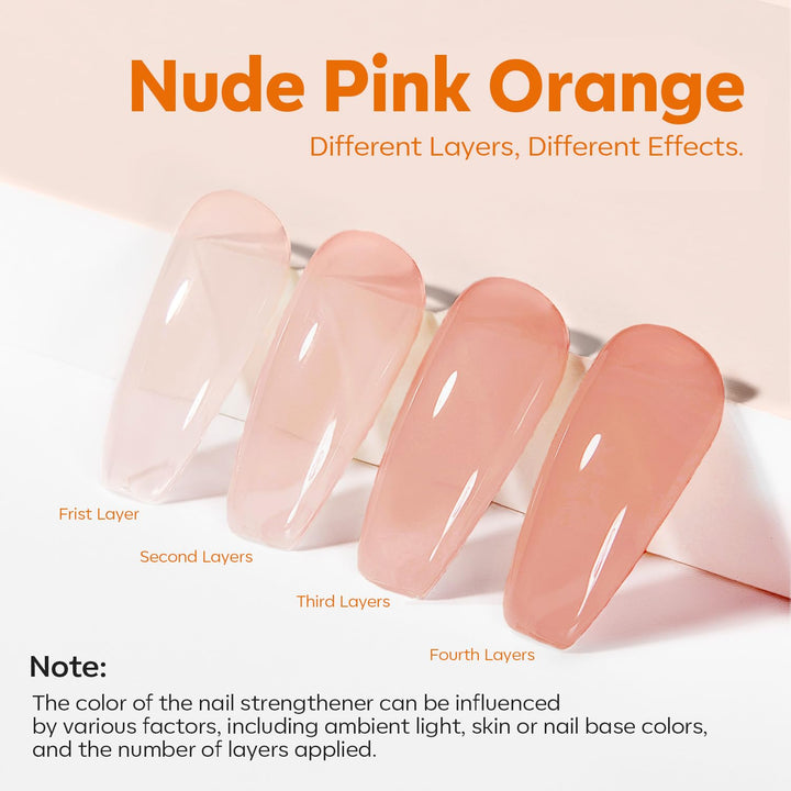 Nail Strengthener and Growth Nail Hardener Extra Strong and Growth Nude Pink Orange Nail Polish Nail Repair for Damaged Nails Strengthening Polish Ridge Filler for Nails 15Ml