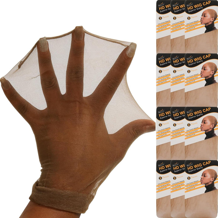 Dark Brown Skinlike HD Wig Cap for Women, 4 Pieces Invisible Ultra-Thin Stretchy Stocking Caps for Lace Front Wigs