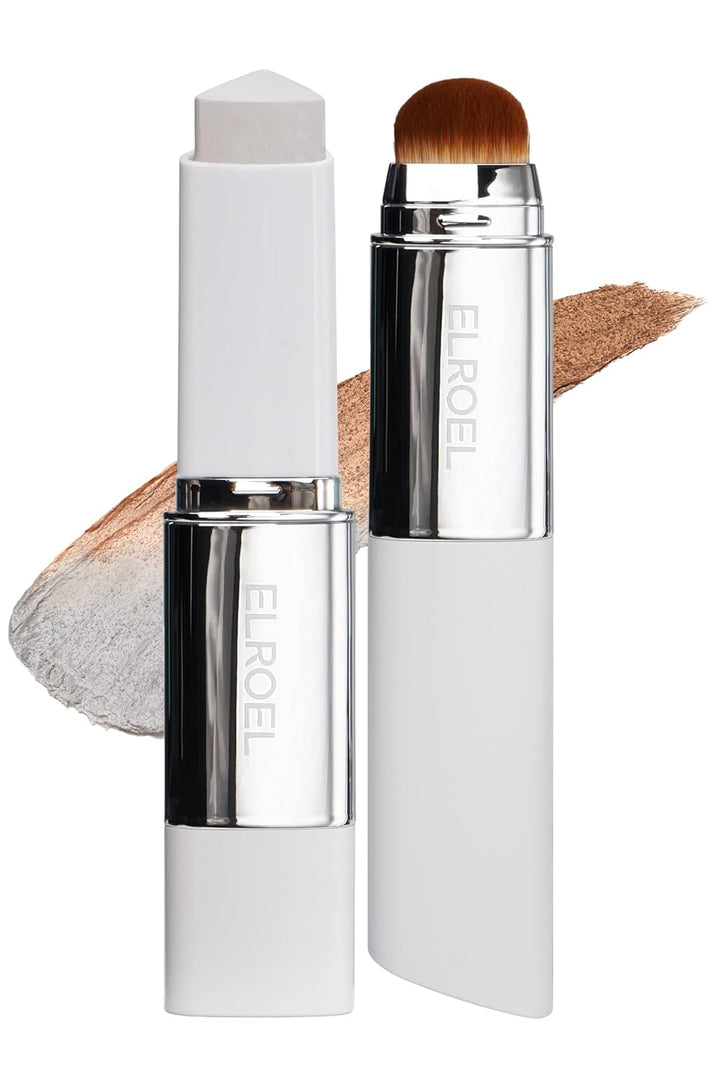 Blanc Cover Cream Stick V White - Korean Color-Changing Foundation Stick with Volufiline - Medium to Full Coverage Dewy Finish Base Makeup - Dual-Ended with Detachable Brush (202 Natural)