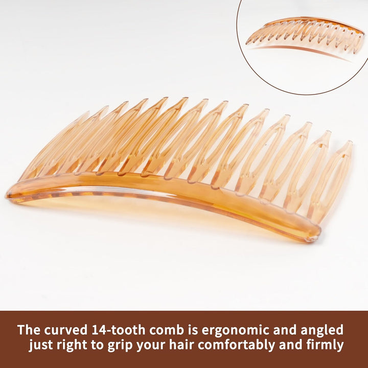 24 PCS Hair Side Combs for Women Fine Thin Hair, 14 Teeth Decorative Hair Combs for Women Girls Bridal Wedding Veil,Wide, Black, Transparent, Light Coffee