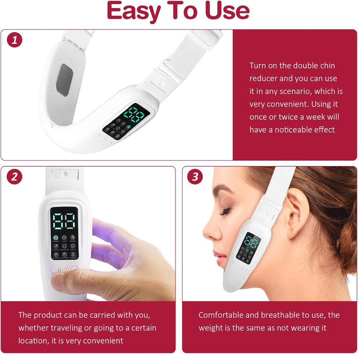 V-Face Shaper - Electric Double Chin Reduces & Face Slimming Device with 8 Massage Modes, 15 Intensity Levels for Women - Lift & Define Jawline - White