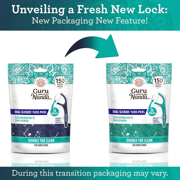 Dual Slickers Floss Picks - Double Threaded Dyneema Dental Floss with Foldable Toothpick for Effective Plaque Removal - Unflavored- 150 Ct