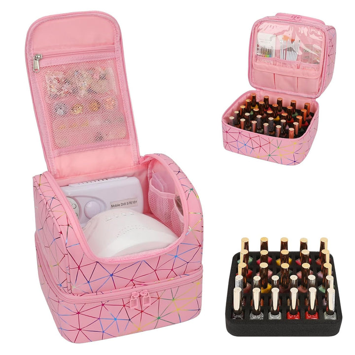 Nail Polish Organizer Case, Nail Supplies Storage Box Holds 45 Bottles Nail Polish & Nail Lamp, Travel Nail Tech Carrying Case, Nail Kit Bag for Nail Stuff & Manicure Tools