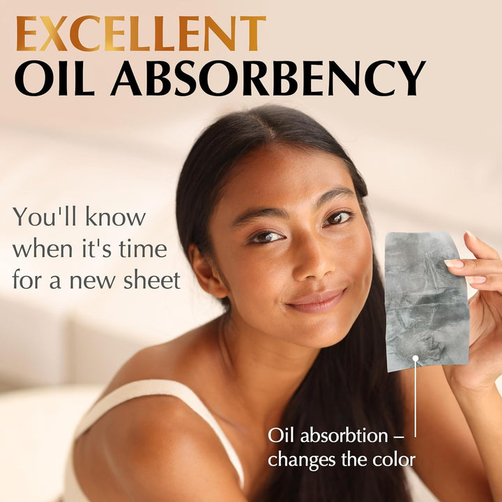 Natural Oil Blotting Sheets for Face with Bamboo Charcoal - 25% Larger - 3Pk/300 Makeup Friendly Oil Absorbing Sheets for Face - Easy Dispensing Blotting Papers
