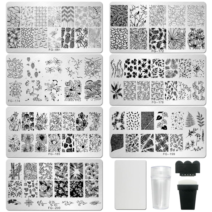 Nail Stamper Kit 7Pcs Nail Stamping Plates Geometric Mandala Flower Nail Stencils with 2 Stamp and 2 Scraper for Home Salon Manicure Design Supplies Tools