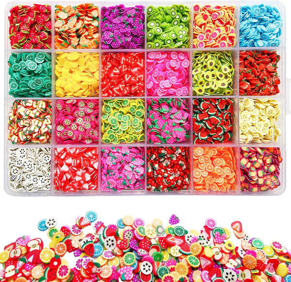 16800Pcs Fruit Slices Fruit Nail Art Slices Polymer Clay Slice Nail 3D Polymer Slice Colorful DIY Nail Art Supplies for DIY Crafts （24 Styles）
