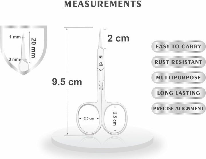 Cuticle Scissors Curved Blade - Extra Fine Pointed Tip Professional Manicure Grooming Scissors for Cuticles, Beard, Nose Hair, Eyelash, Mustache - Eyebrow Scissors