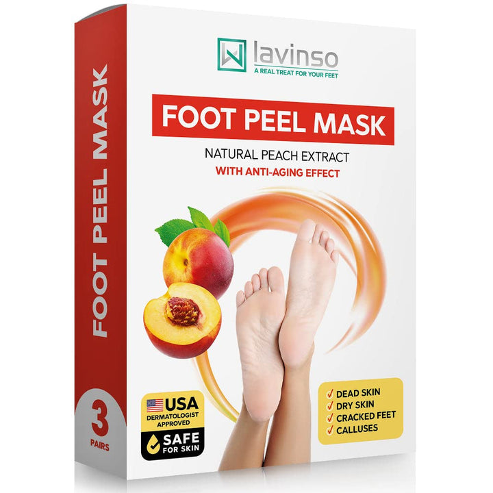 Lavinso Foot Peel Mask for Dry Cracked Feet – 2 Pack Peeling Mask Removes Dead Skin and Calluses - Exfoliating for Soft Baby Feet, Original Scent