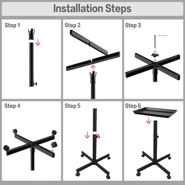 Salon Tray on Wheels, Metal Feet Salon Tray Cart, Salon Rolling Tray with Adjustable Height, Dentist Tray, Tattoo Tray for Salon and SPA Use