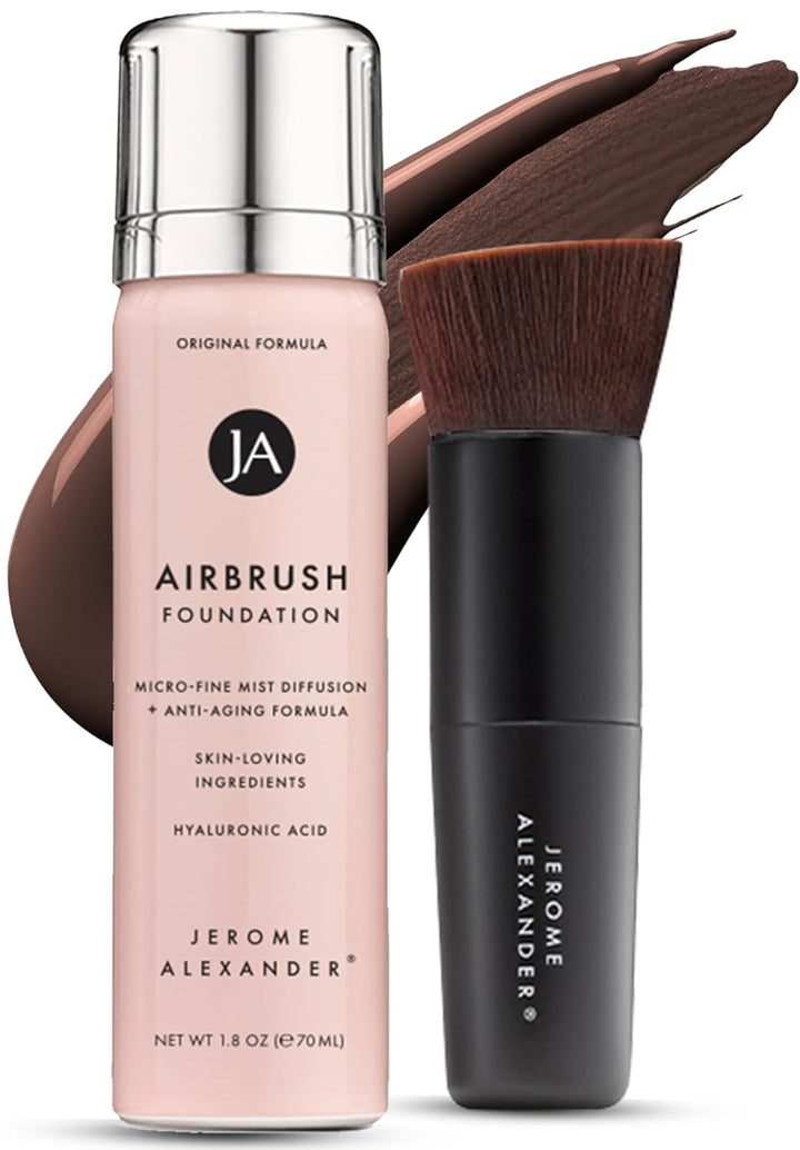 Magicminerals Airbrush Foundation – 2 Piece Set with Airbrush Foundation and Kabuki Brush - Spray Makeup with Anti-Aging Ingredients for Smooth Radiant Skin - Light Medium