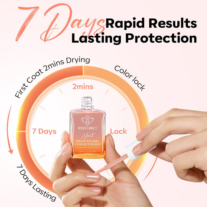 Nail Strengthener and Growth Nail Hardener Extra Strong and Growth Nude Pink Orange Nail Polish Nail Repair for Damaged Nails Strengthening Polish Ridge Filler for Nails 15Ml