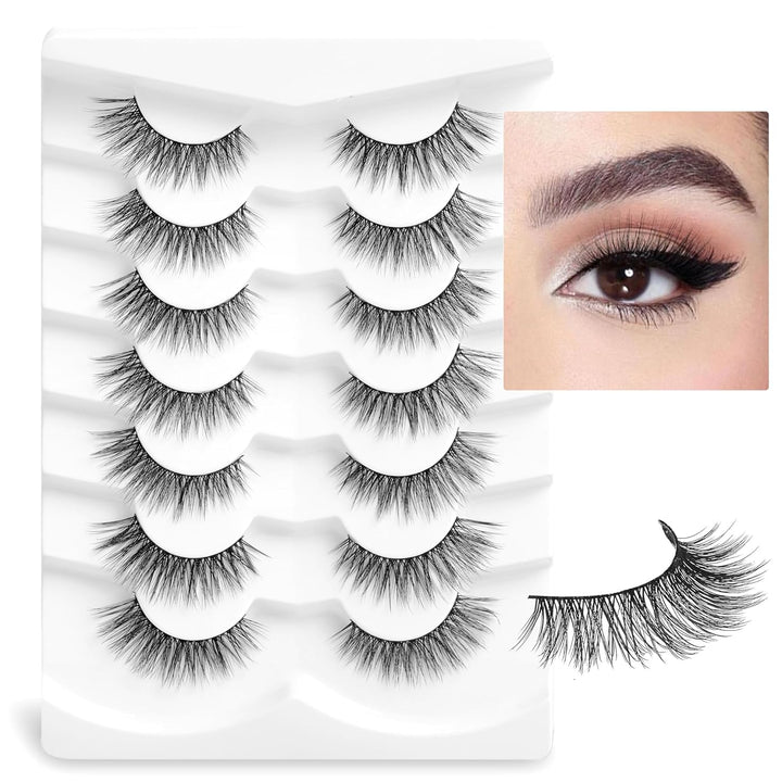 Natural Lashes Wispy Lashes Natural Look False Eyelashes Natural Flared Eyelashes False Eye Lashes Soft Fluffy Lashes 7 Pairs D1 Natural (6-13MM)