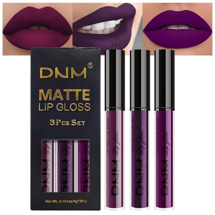 3Pcs Dark Red Purple Plum Matte Liquid Lipstick Sets for Women Matte Lip Stain Long Lasting Waterproof, Burgundy Blood Blue Red Lipstick, Black Cherry Maroon Gothic 24 Hours Magic Lipsticks