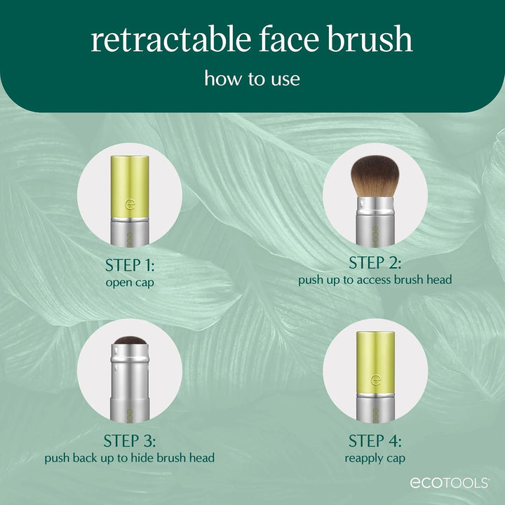 Retractable Face Makeup Brush, Kabuki Brush for Foundation, Blush, Bronzer, & Powder, Travel Friendly & Perfect for on the Go, Eco Friendly, Synthetic & Cruelty Free Bristles, 1 Count