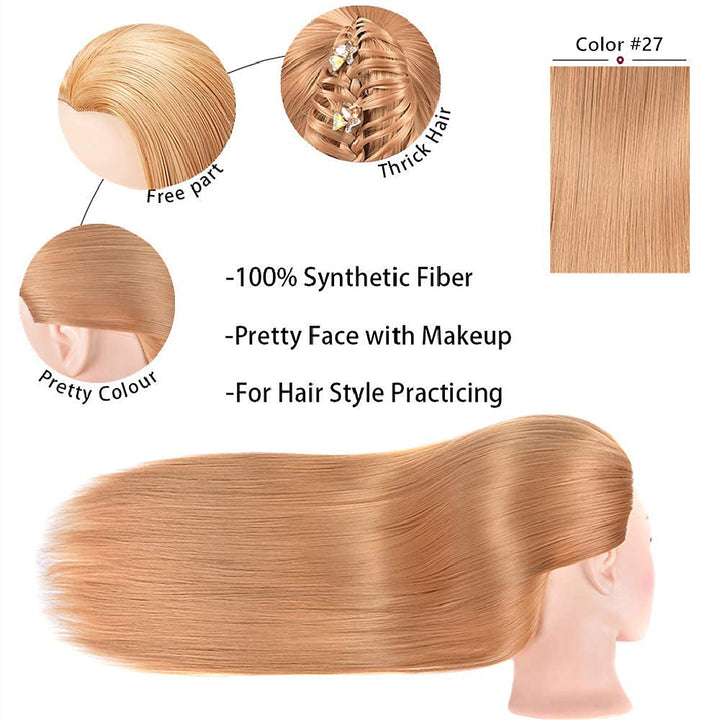 26"-28" Mannequin Head Styling Mannequin Head for Hair Styling and Free Table Stand Training Head Manikin Cosmetology Doll Head with Long Fiber Hair Hairdresser Practice Head for Stylist