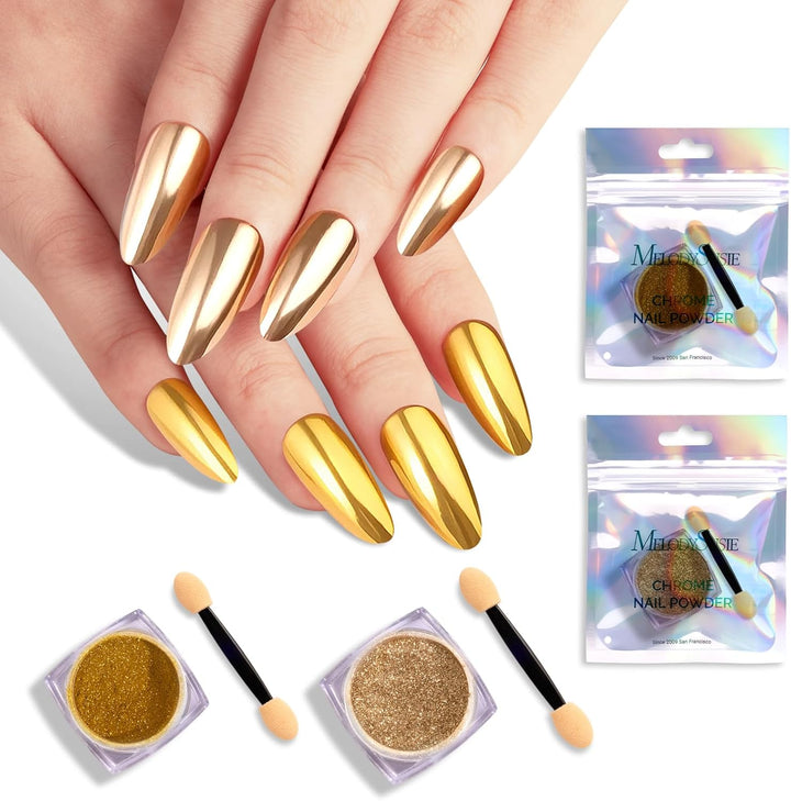 Gold Chrome Nail Powder for Gel Nails,Metallic Mirror Effect Pigment Stylish and Technological Fine Glitter for Home DIY Salon Use