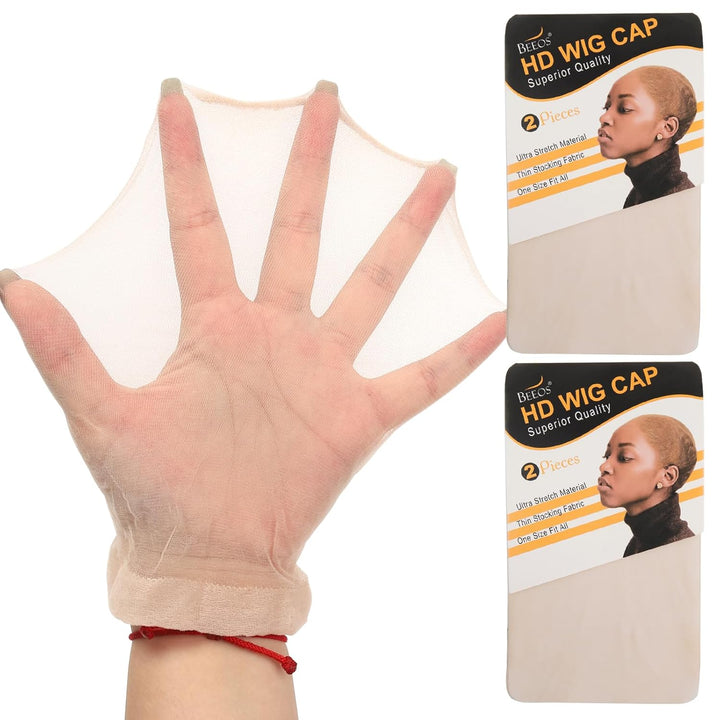 Dark Brown Skinlike HD Wig Cap for Women, 4 Pieces Invisible Ultra-Thin Stretchy Stocking Caps for Lace Front Wigs