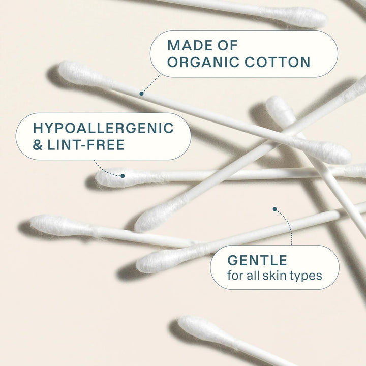 Organic Cotton Swabs, 500 Count - 100% Pure Natural Cotton, Chlorine-Free Hypoallergenic, Soft, Gentle & Absorbent Buds