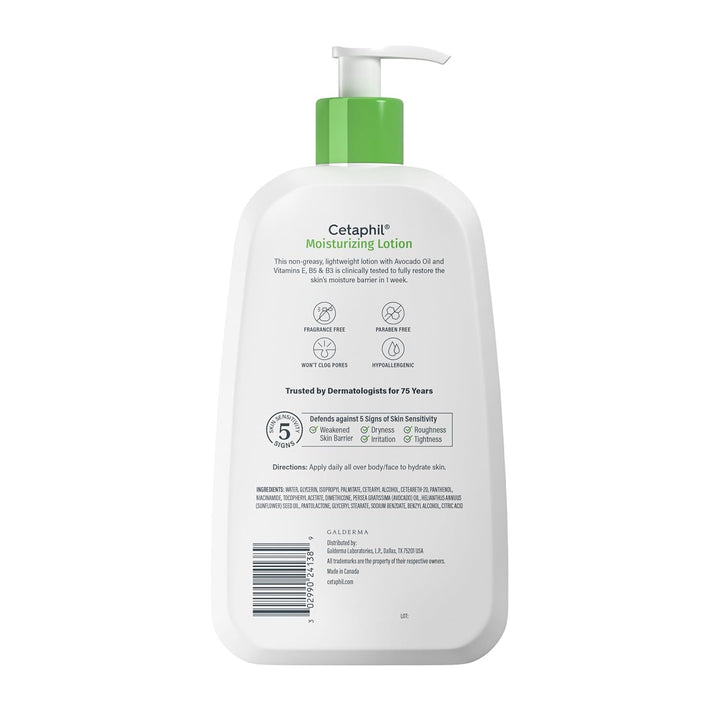 Face & Body Moisturizer, Hydrating Moisturizing Lotion for All Skin Types, Suitable for Sensitive Skin, NEW 20 Oz, Fragrance Free, Hypoallergenic, Non-Comedogenic