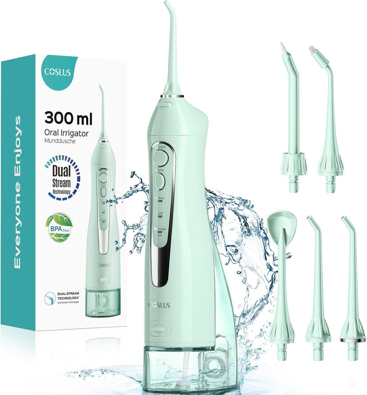 Water Dental Flosser Teeth Pick: Portable Cordless Oral Irrigator 300ML Rechargeable Travel Irrigation Cleaner IPX7 Waterproof Electric Flossing Machine for Teeth Cleaning C20(F5020E)