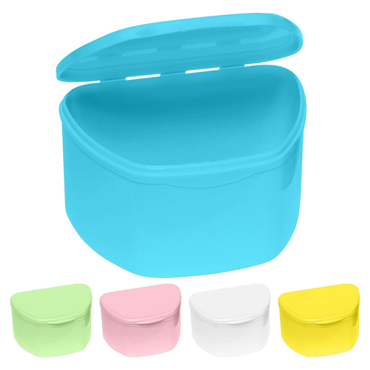 Denture Cases 5 Color Pack - Dental Box for Artificial Teeth, Mouth Guard, Night Guard, Gum Shields, Retainer - Denture Bath Container for Women and Men - Travel Denture Cup by