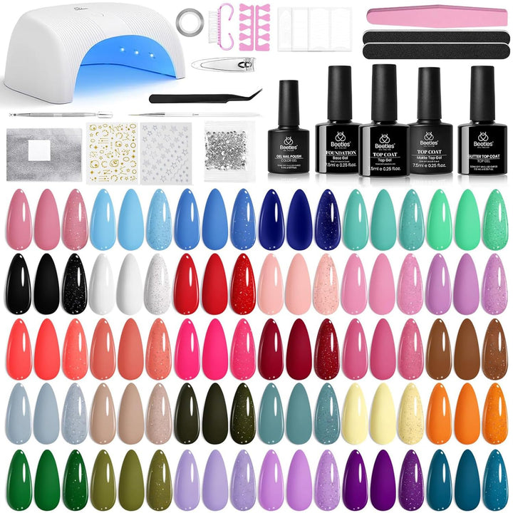 Beetles Gel Nail Polish Kit with U V Light 68 Pcs Emotional Spectrum 35 Colors Gel Polish Nail Kit with Base and Matte&Glossy Top Coat Soak off All Season DIY Set Manicure Tools Gifts for Women
