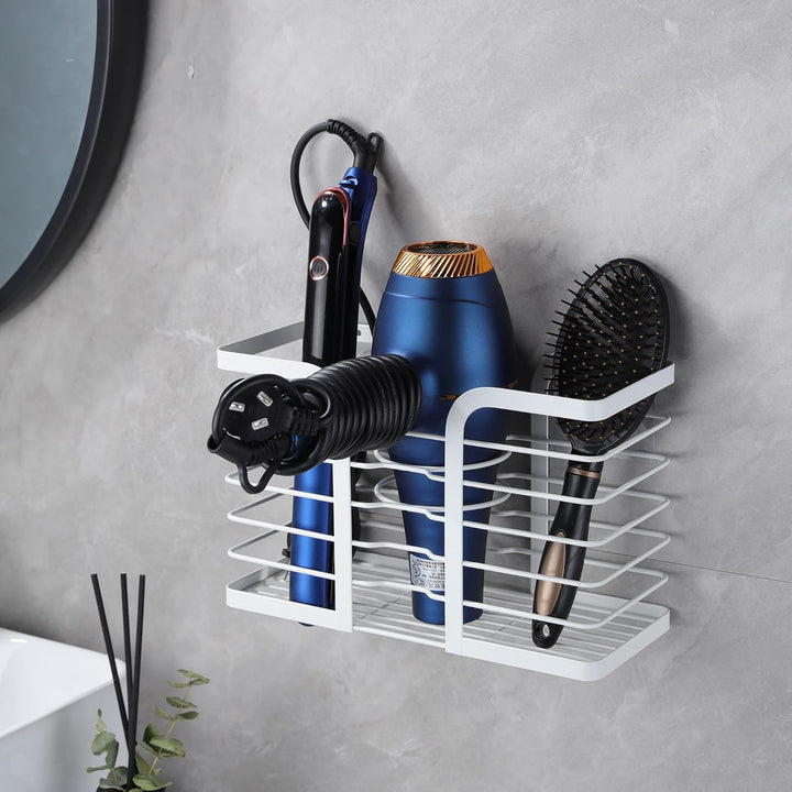 Hair Dryer Holder Adjustable Height - Hair Tool Organizer White Bathroom Organizer Hot Styling Tools Storage for Hair Dryer, Flat Iron, Curling Iron, Straightener