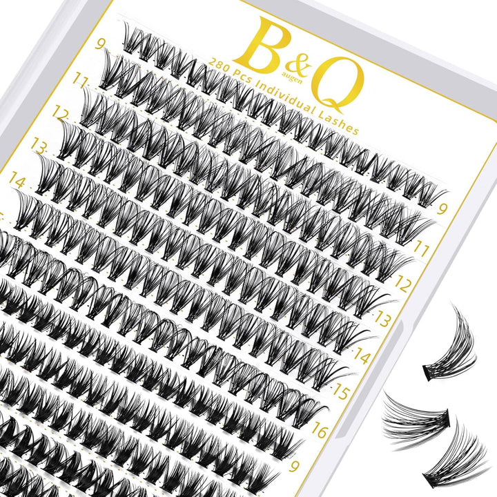 B&Q Lash Clusters Kit 280PCS Eyelash Clusters Kit,30D 40D D 9-16MIX Individual Lash Comfortable Eyelash Extension Set, Classic Look with Bond and Seal Waterproof, Remover DIY at Home(Set,30D+40D)