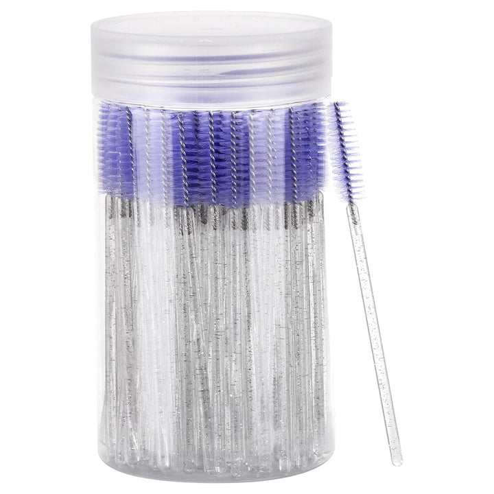 100 Pcs Disposable Mascara Wands, Crystal Eyebrow Spoolies Brush for Eyelash Extensions, Pink Lash Brushes with Container