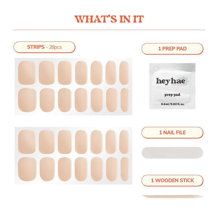 Semi Cured Gel Nail Strips | Spring Nails No LED Lamp Needed Easy Apply & Remove | Includes 28 Strips, 1 Prep Pad, 1 Nail File & 1 Wooden Stick - Hey, Clean Girl