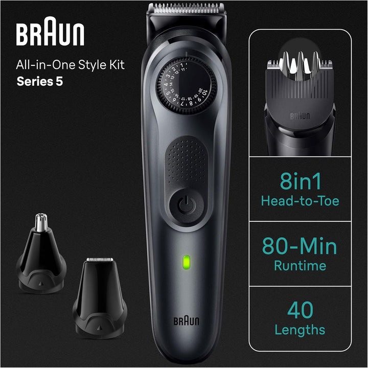 All-In-One Style Kit Series 5 5471, 8-In-1 Trimmer for Men with Beard Trimmer, Body Trimmer for Manscaping, Hair Clippers & More, Ultra-Sharp Blade, 40 Length Settings, Waterproof