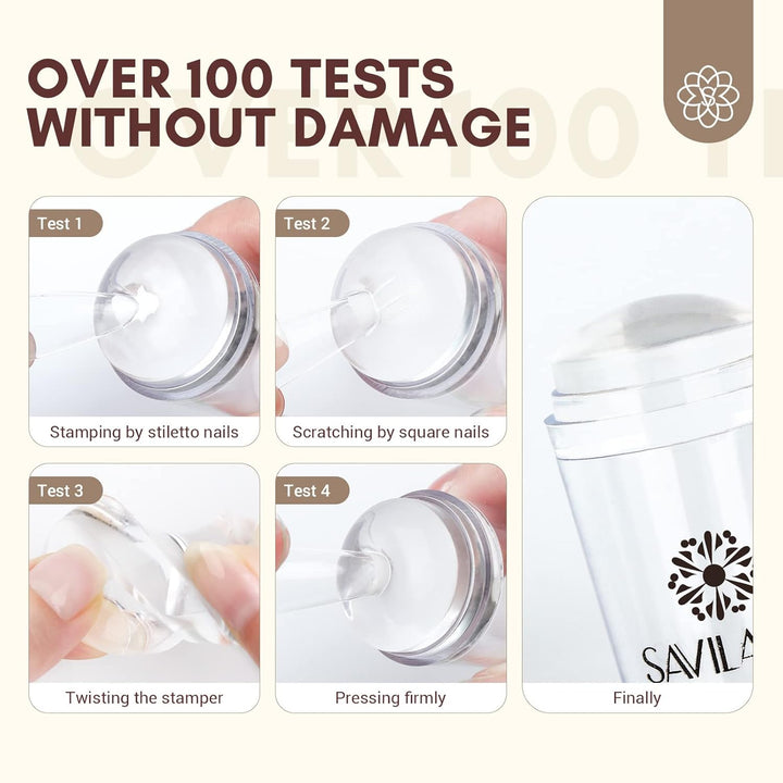 French Tip Stamp: 14PCS French Tip Tool with Replaceable Nail Stamp Head, Clear Silicone Nail Stamper with Scrapers for French Manicure Home DIY Nails Art Salon