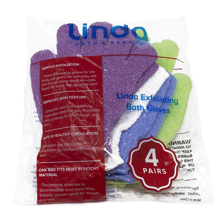 Exfoliating Bath Gloves, Pack of 4