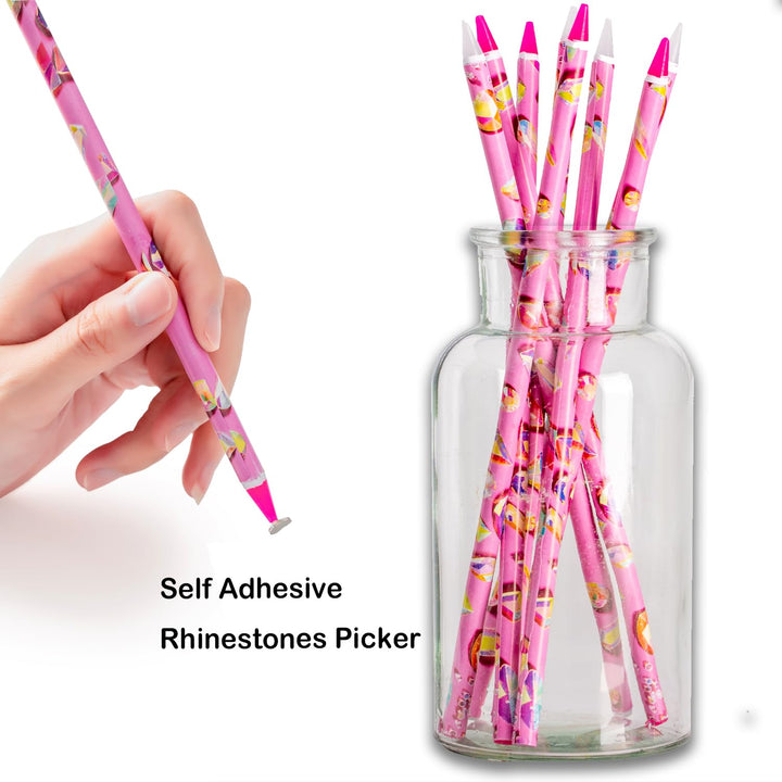 8 Pcs Rhinestone Picker Tool Kit, Self-Adhesive Wax Pencil for Rhinestones and Diamond Painting, Gem Picker Tool Dotting Tools for Nail Art, 4 Wax Pen and 4 Rhinestone Trays Rhinestone Tools