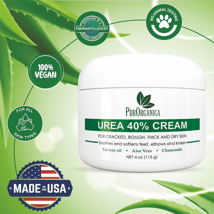 Urea 40% Foot Cream – Made in USA, Dermatologist Tested, Intensive Repair for Dry, Cracked Heels, Corns, Calluses & Rough Feet, Professional Strength Exfoliating & Moisturizing Cream