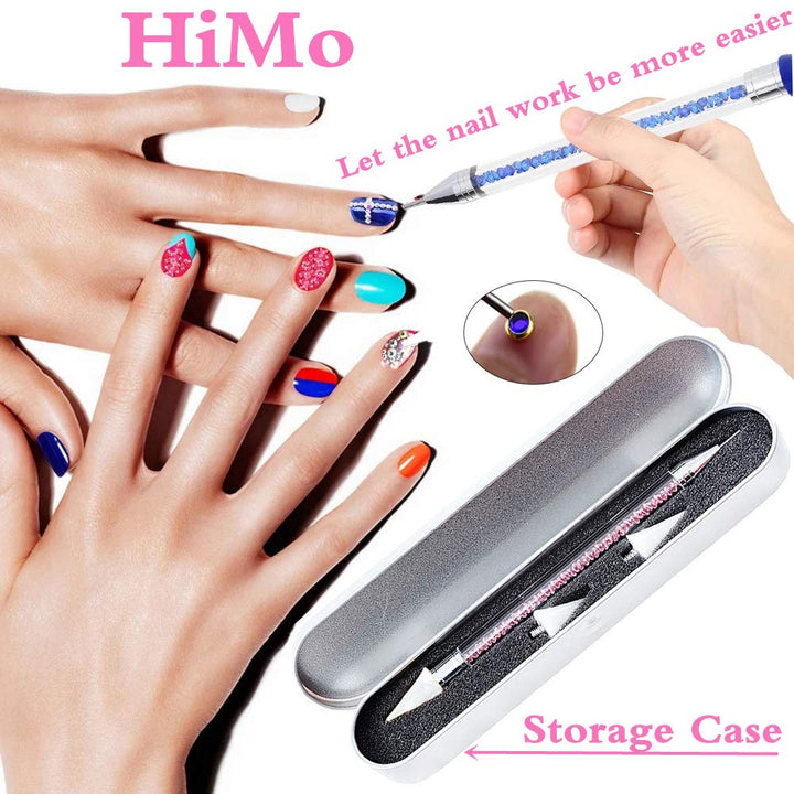 Nail Rhinestone Picker Dotting Tool with Extra 2 Wax Head, Dual-Ended DIY Nail Art Tool with Pink Acrylic Handle