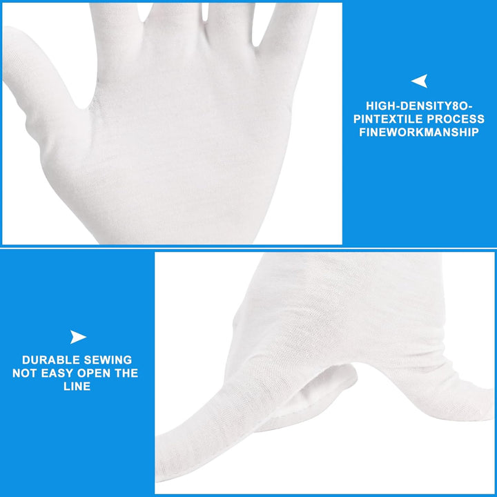 3 Pairs White Cotton Gloves for Dry Hands Sleeping, Premium Cotton Gloves for Eczema Lotion, Hand Gloves Moisturizing Overnight, White Gloves for Women & Men, Work Glove for Coin Jewelry Silver