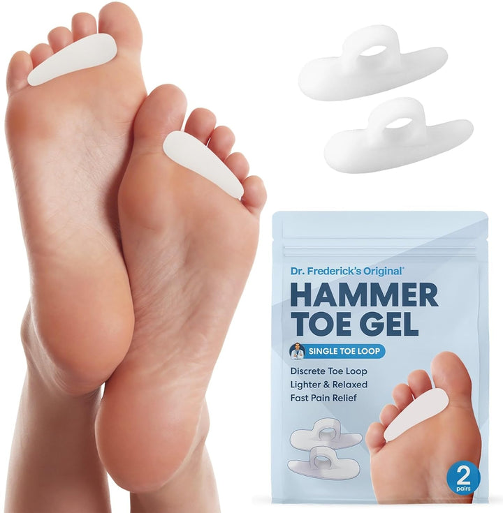 Hammer Toe Gels - 2 Pairs - Hammertoe Support Crest for Women & Men - Cushion & Temporary Splint for Toe Alignment, Crooked Toes, and Pain Relief - White - 1 Loop Design