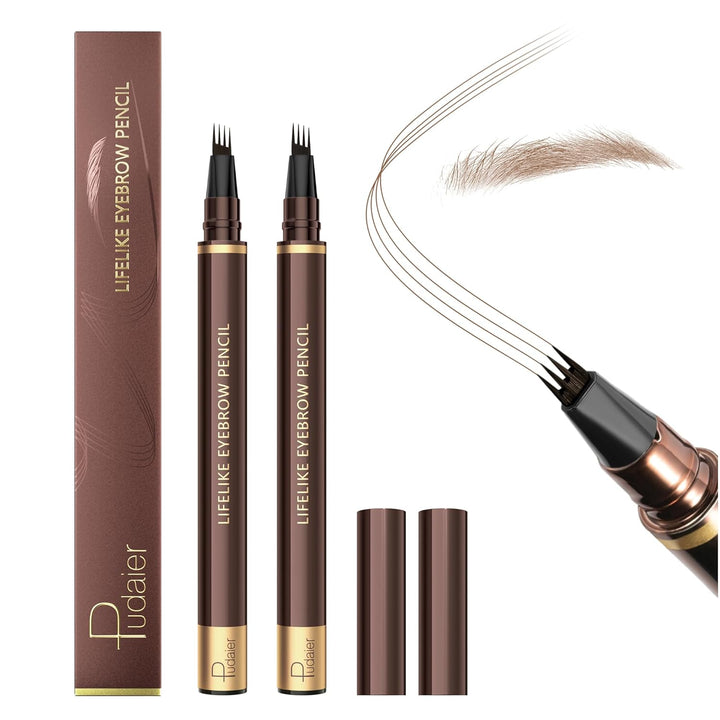 2 Pack Eyebrow Pen, Waterproof Microblading Eyebrow Pencil, 4 Tip Precise Eye Brow Makeup Pen for Women to Effortlessly Create Hair like Natural Brows, Non Dry Out and Last All Day (Dark Brown)