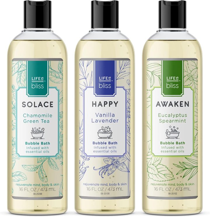 Bliss | 3 Fresh & Soothing Scents | Variety Pack | Liquid Bubble Bath 16 Fl Oz