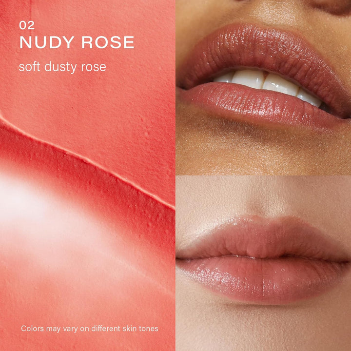 Vegan Lip Butter (12 Colors), Hydrating Tinted Lip Balm Stick, Bee-Free, Petrolatum-Free, Plant-Based, Moisturizes Dry & Chapped Lips with Shea Butter, Sheer, Natural Finish - #02 Nudy Rose