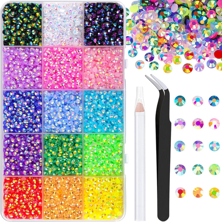 18000Pcs Resin Jelly Rhinestones for Bedazzling, Multicolor 3Mm Flatback Rainbow Gems, Bedazzler Kit with 3Pcs 10Ml B7000 Jewelry Glue for Crafts Crafting Book Shoes Nail Art