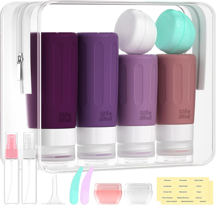 16 Pack Travel Bottles Set for Toiletries, TSA Approved Travel Containers Leak Proof Silicone Squeezable Travel Accessories 2Oz 3Oz for Shampoo Conditioner Lotion Body Wash (BPA Free)